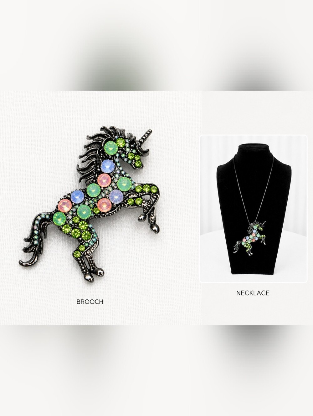 🦄 NWOT Unicorn Brooch Pin Pendant Necklace Rhinestone Fantasy Statement Gift